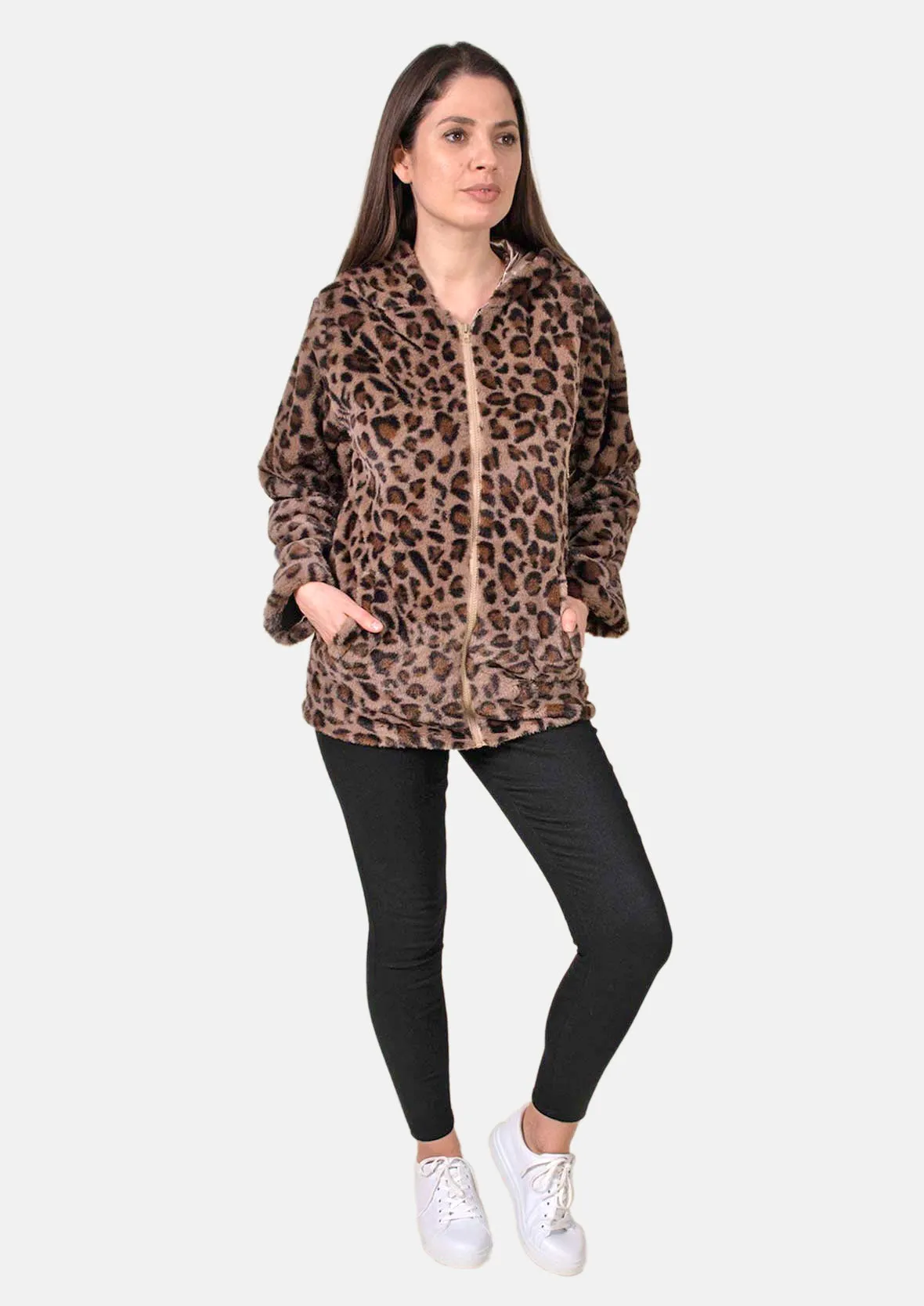 Leopard Faux Fur Coat With Hood