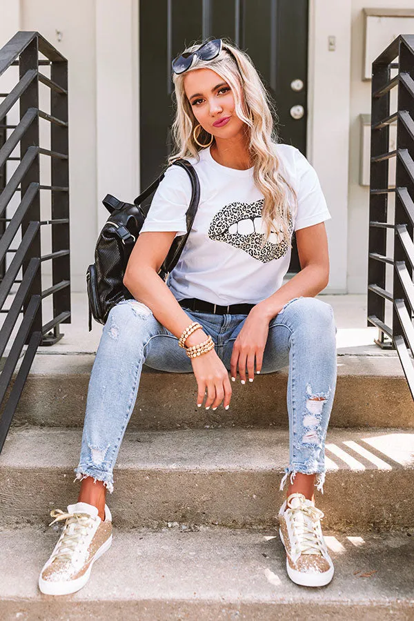 Leopard Lips Shift Tee in White