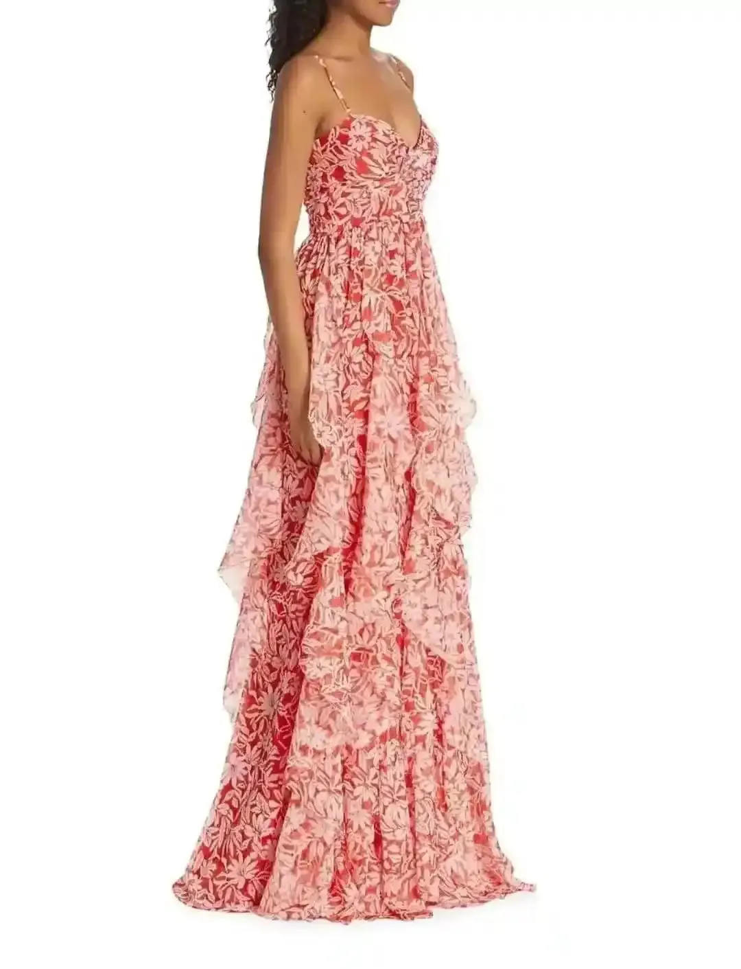 Letitia Sleeveless Cascading Ruffle Floral Maxi Dress