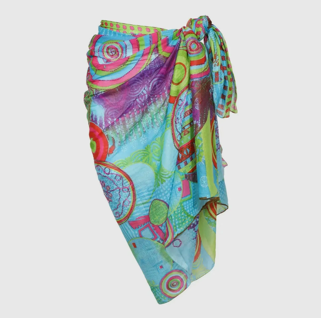 Light Cotton Sarong Embroidered Boho Beach Wrap