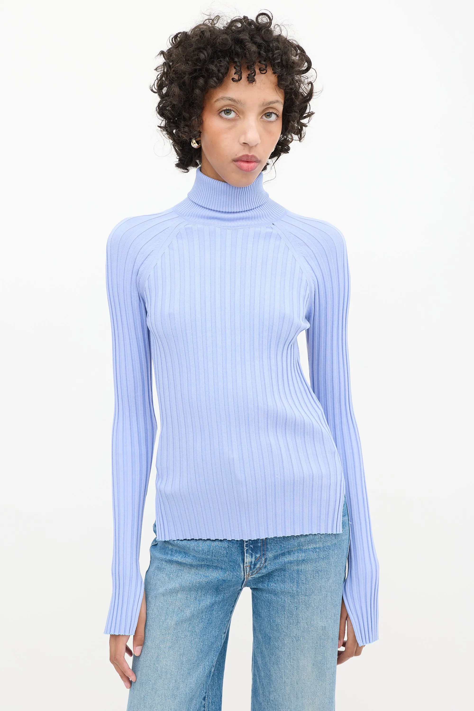 Light Purple Ribbed Knit Back Cutout Turtleneck Top