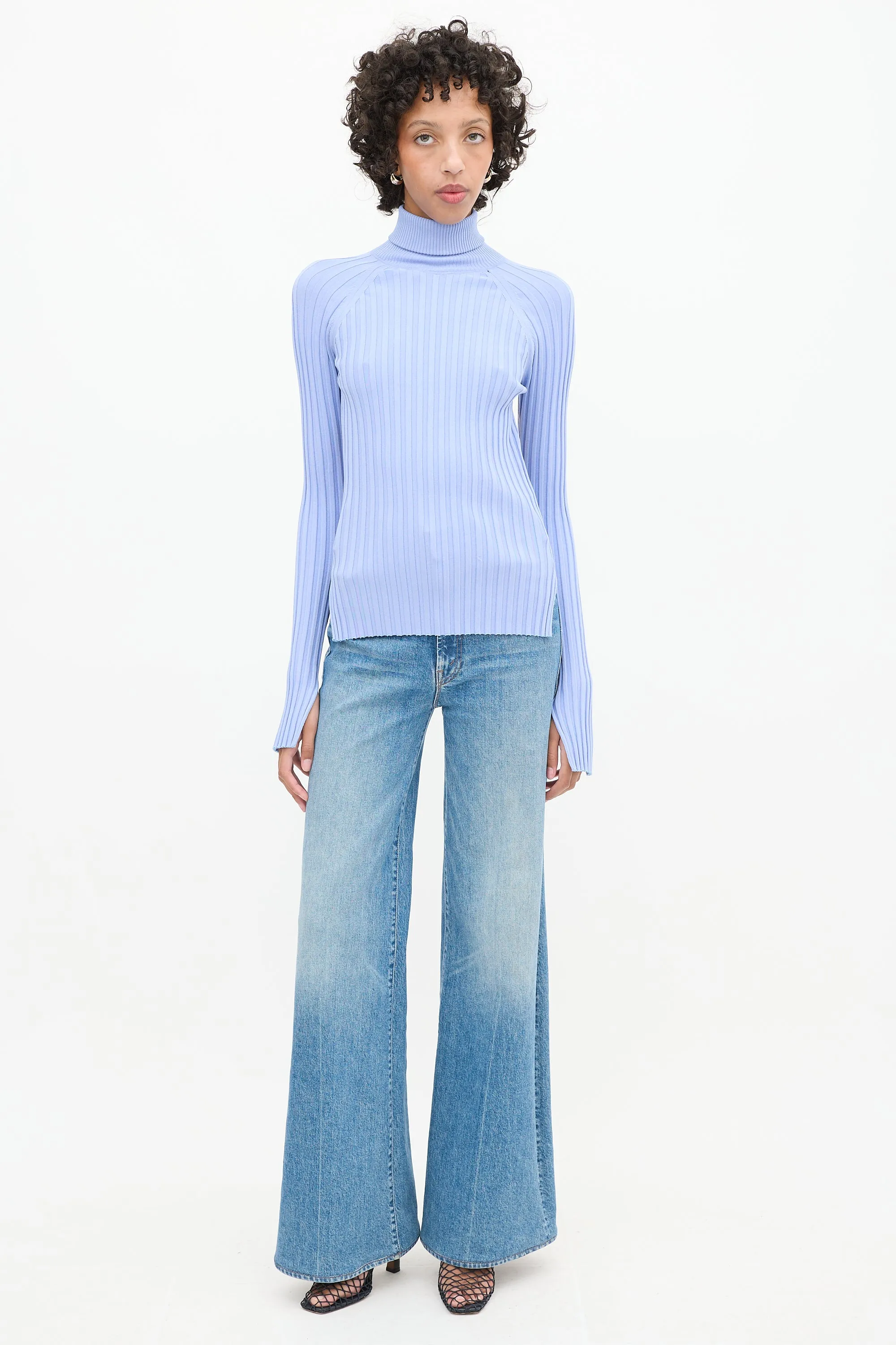 Light Purple Ribbed Knit Back Cutout Turtleneck Top