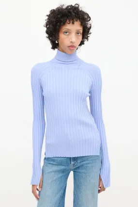 Light Purple Ribbed Knit Back Cutout Turtleneck Top