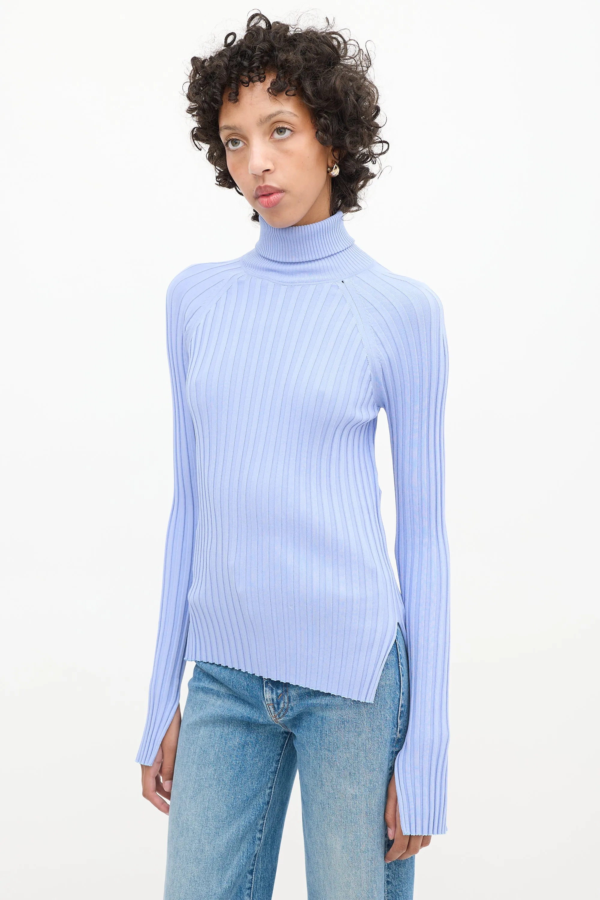 Light Purple Ribbed Knit Back Cutout Turtleneck Top