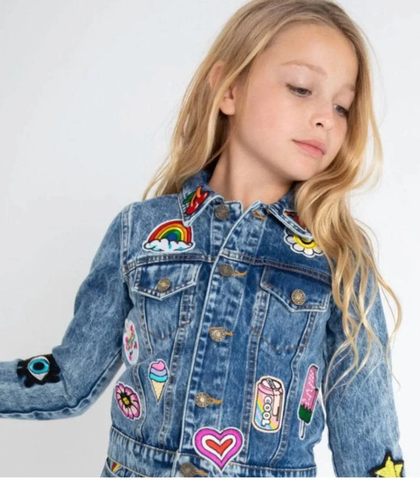 Lola and The Boys Girls All About The Patch Cropped Denim Jacket