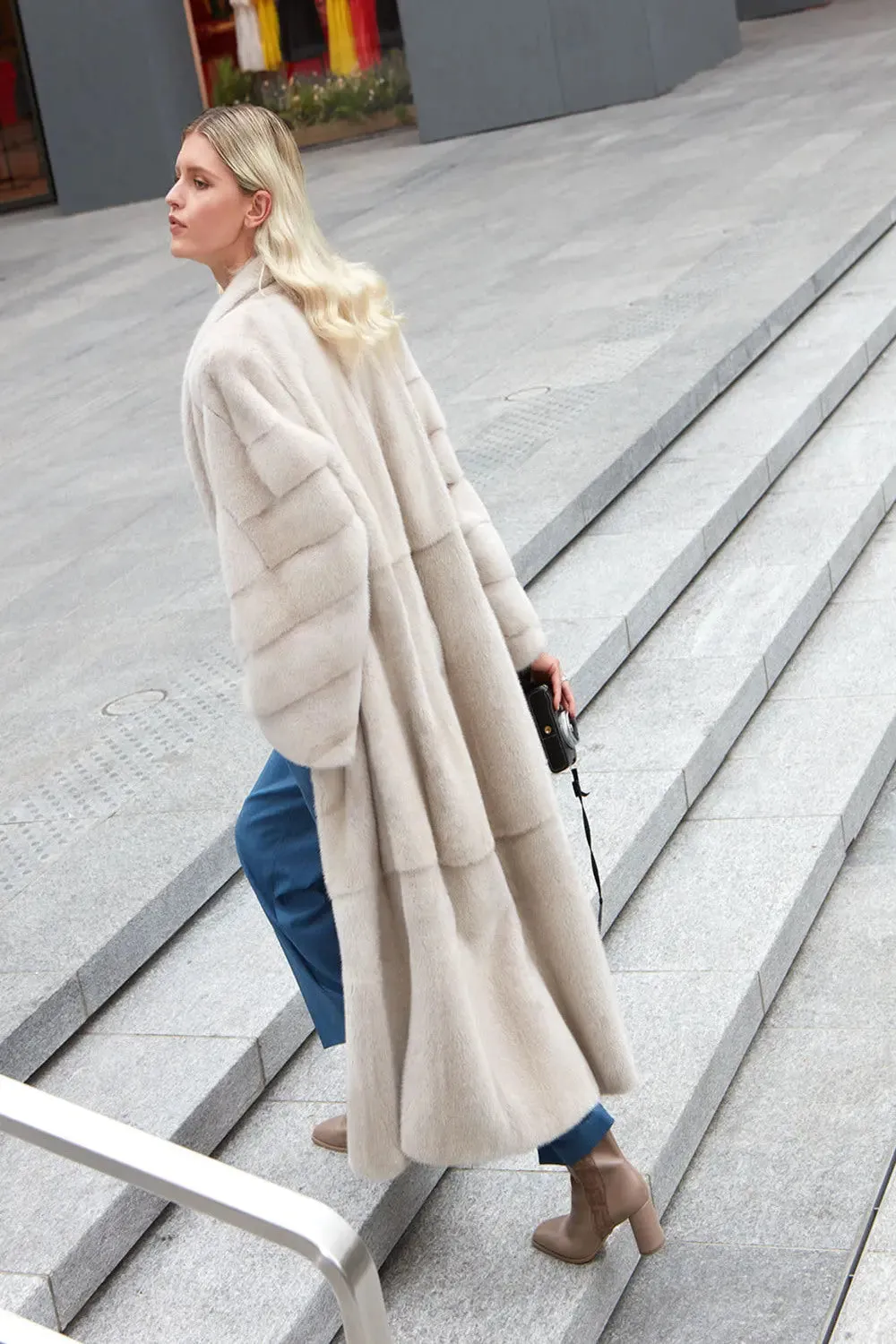 Long white mink coat