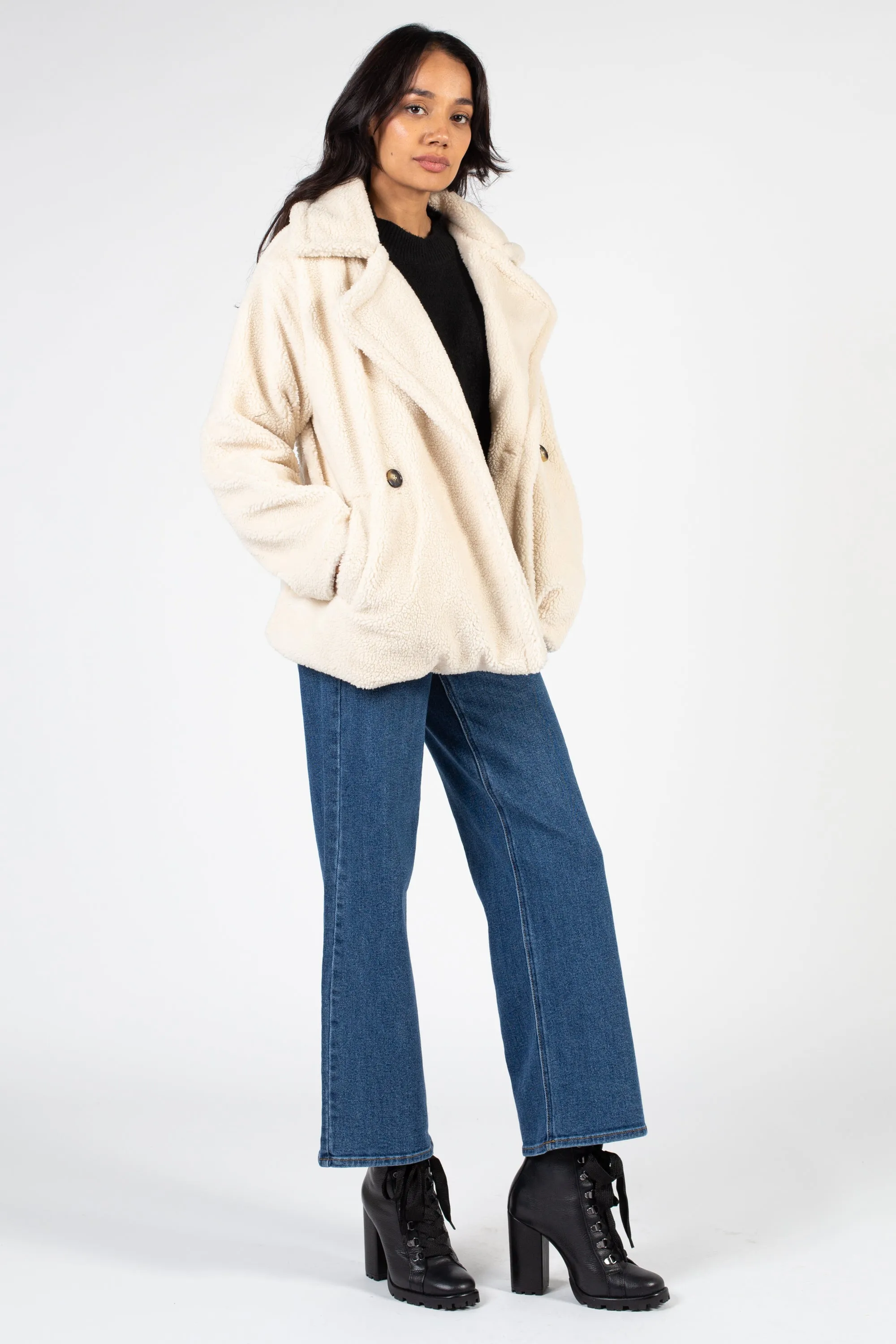 Maia Collared Button Up Teddy Coat