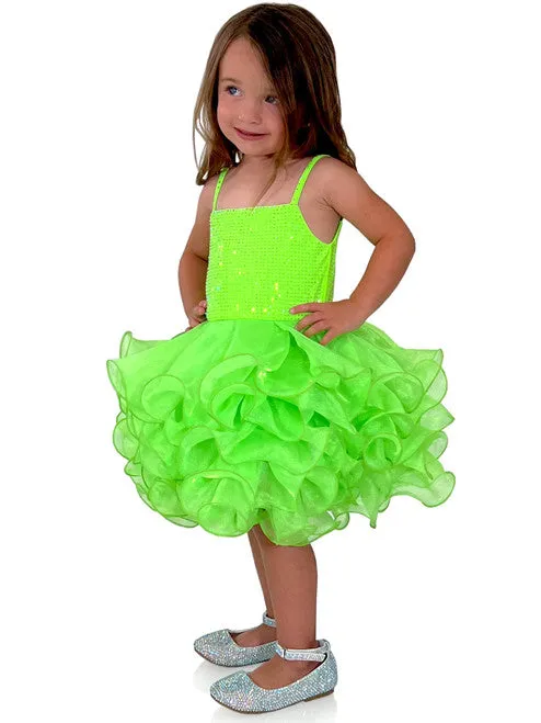 Marc Defang 5144 Size 2T Neon Pink Short Crystal Cupcake Pageant Dress Layered Ruffle Girls Baby Kids Gown