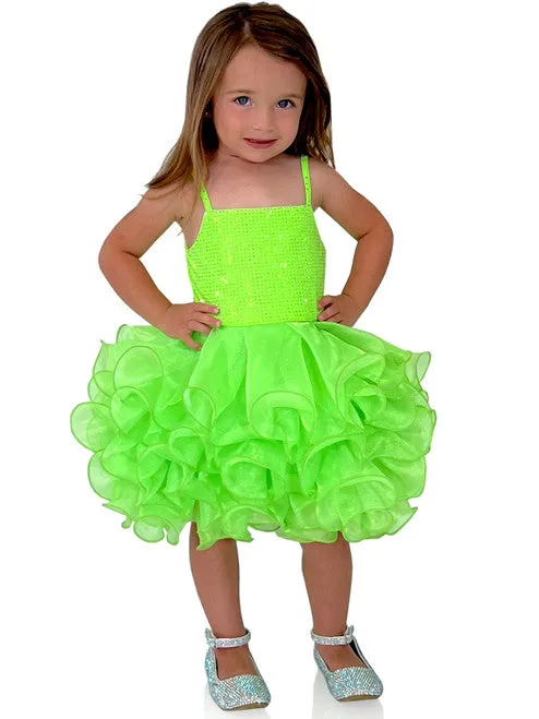 Marc Defang 5144 Size 2T Neon Pink Short Crystal Cupcake Pageant Dress Layered Ruffle Girls Baby Kids Gown