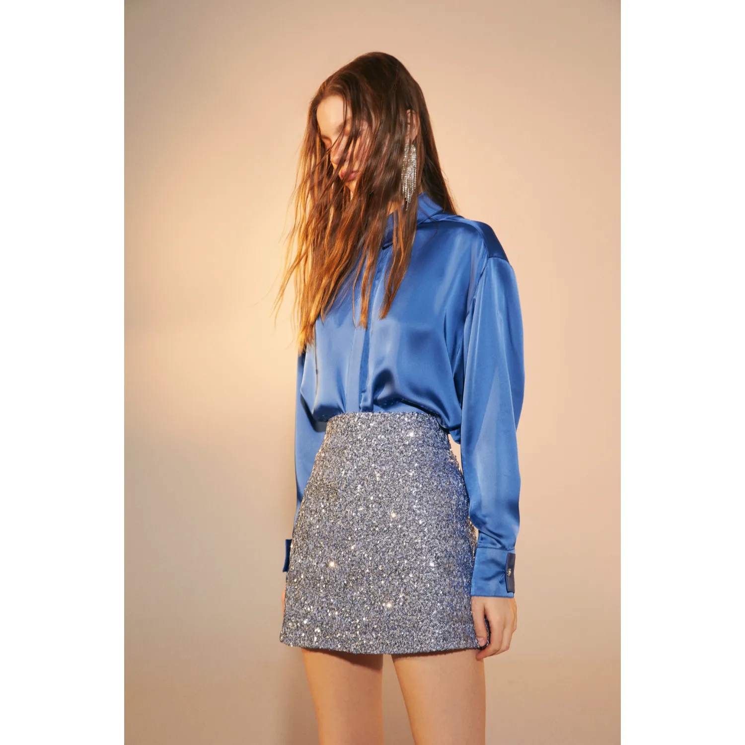 Marde A-Line Sequin Mini Skirt in Powder Blue