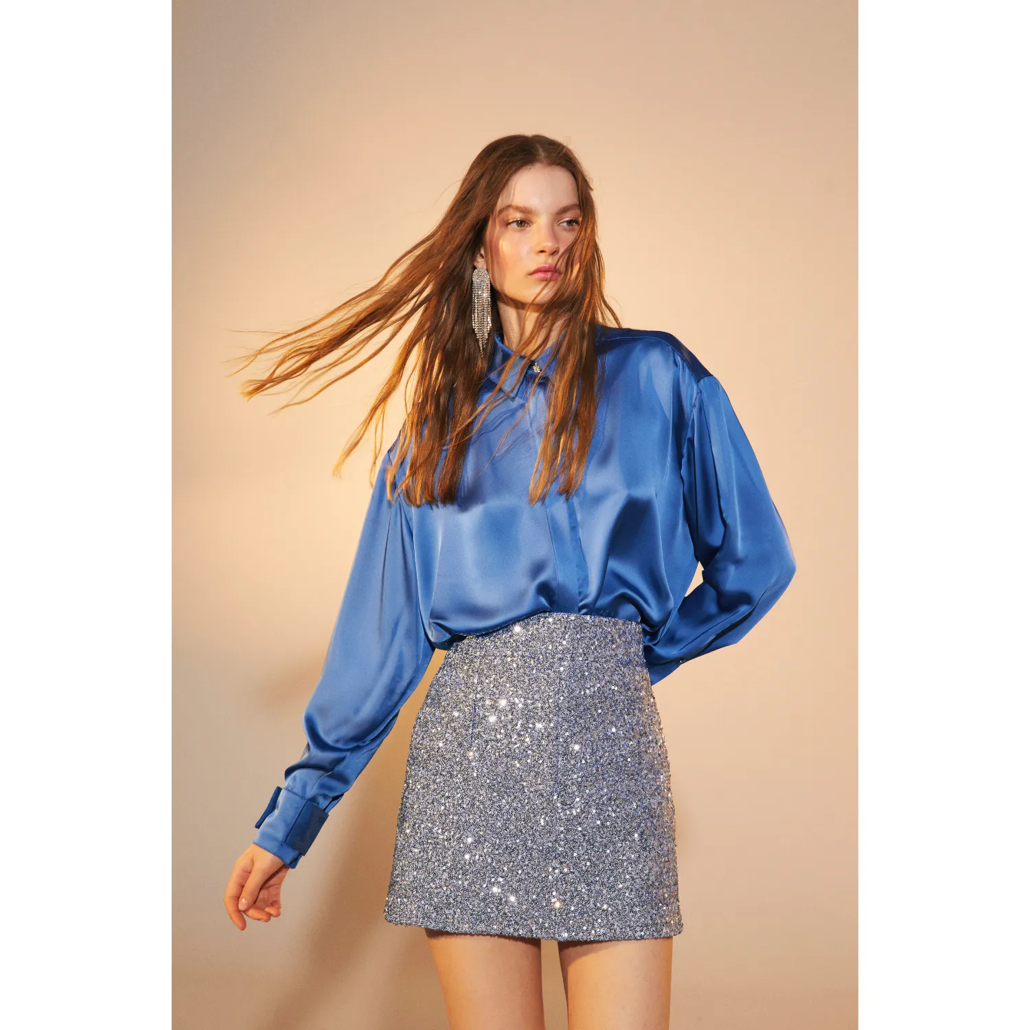 Marde A-Line Sequin Mini Skirt in Powder Blue