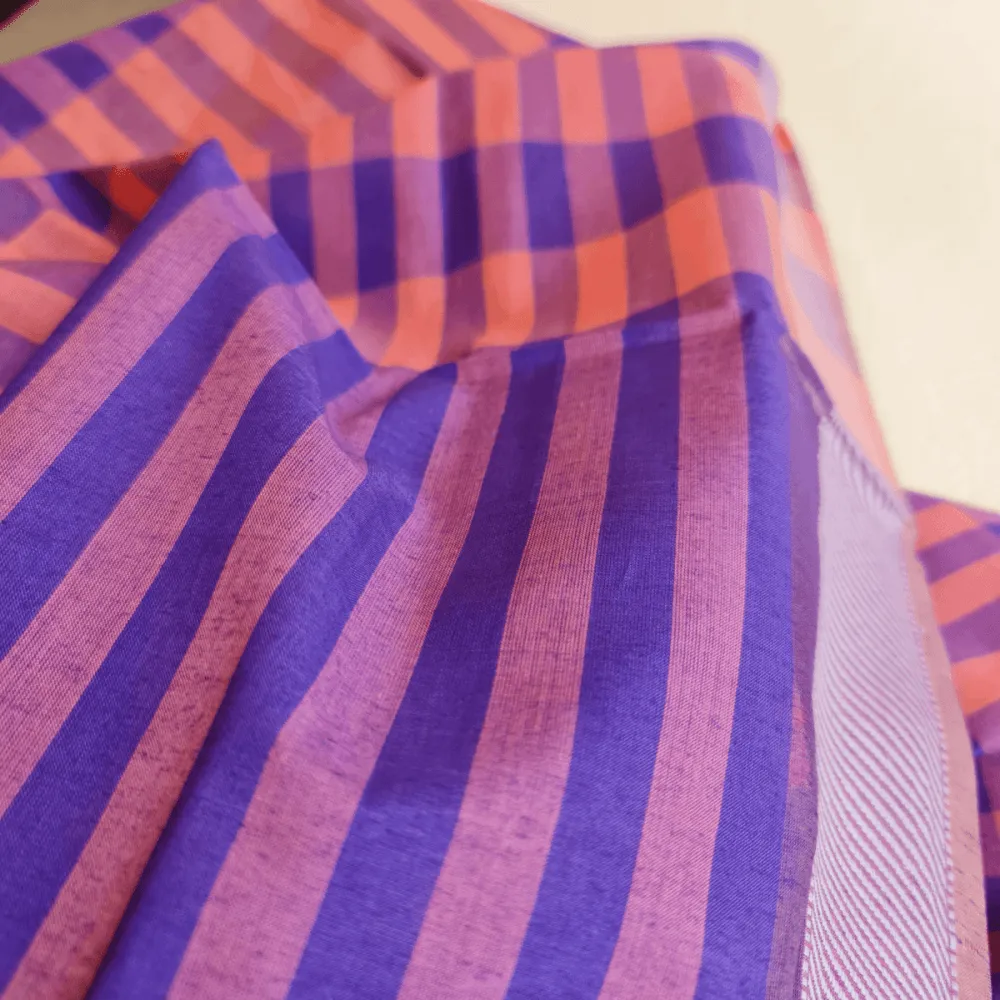 Mauve & Orange Fine Cotton-Silk Handwoven Scarf/ Stole