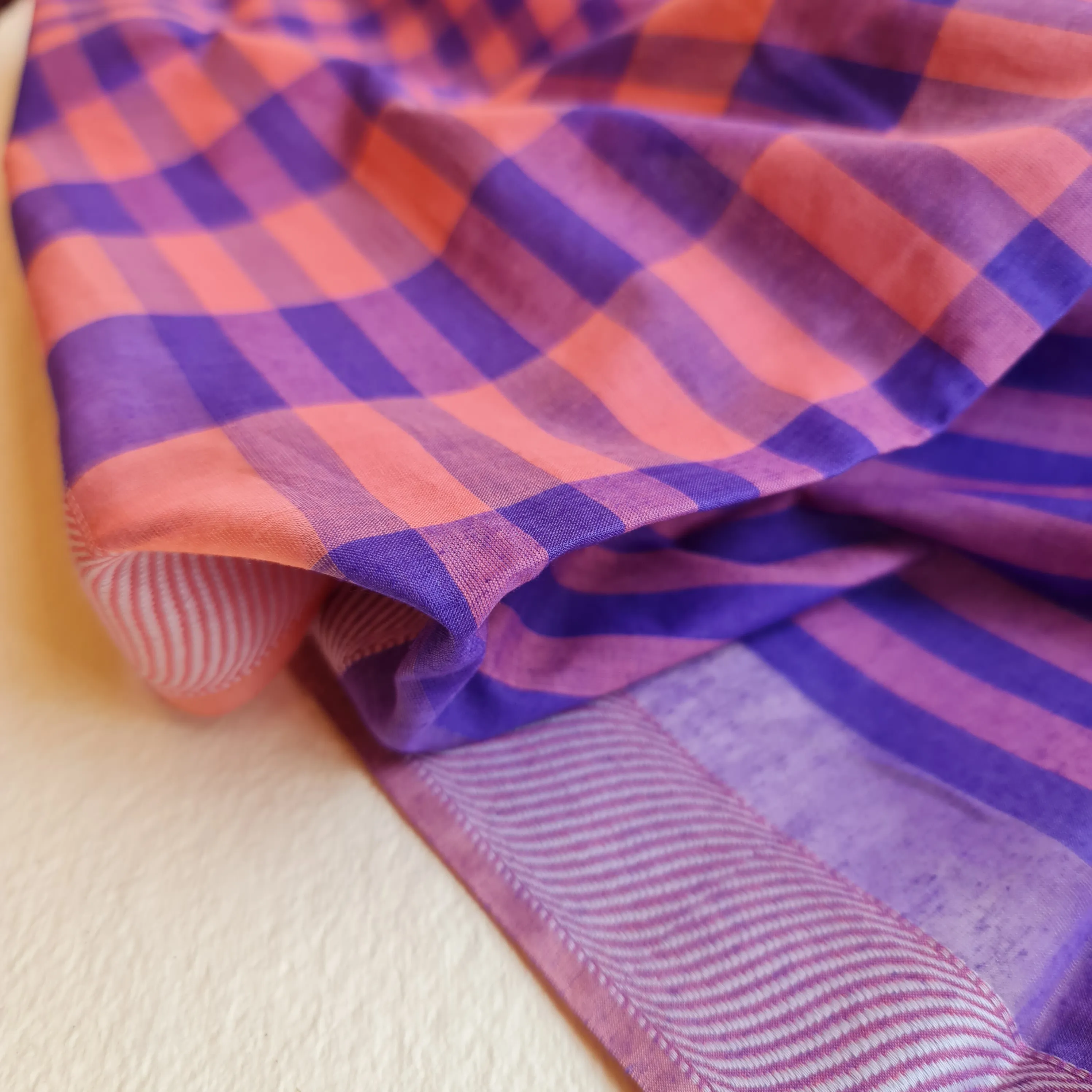 Mauve & Orange Fine Cotton-Silk Handwoven Scarf/ Stole