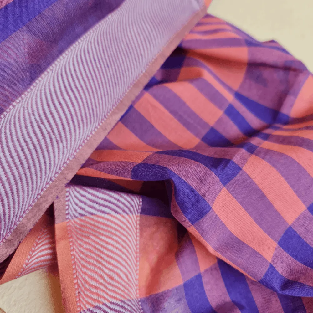 Mauve & Orange Fine Cotton-Silk Handwoven Scarf/ Stole