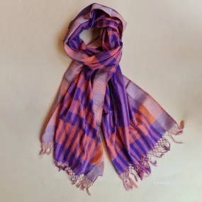 Mauve & Orange Fine Cotton-Silk Handwoven Scarf/ Stole