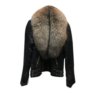 MEN BLACK- BIKER RIBBLES WITH CRYSTAL FOX FUR