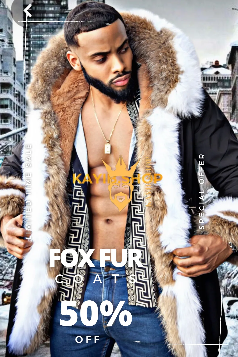 Men's Luxury handmade fox fur Coats Parka - Versatile Winter Protection for the Modern Man