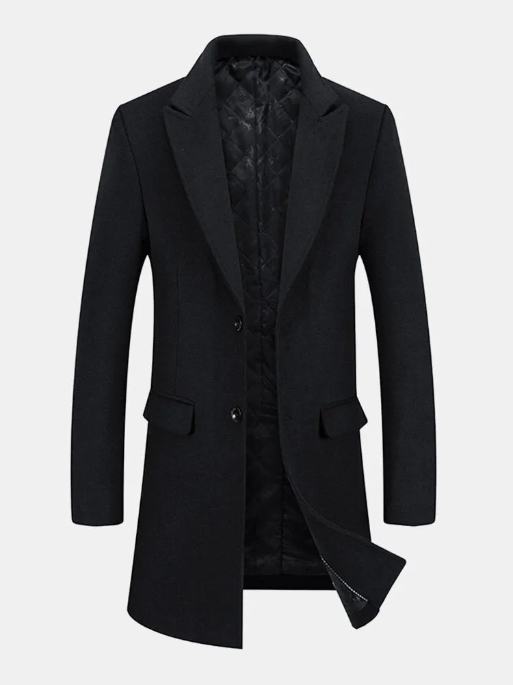 Mens Mid Length Thicken Warm Woolen Single-Breasted Coat