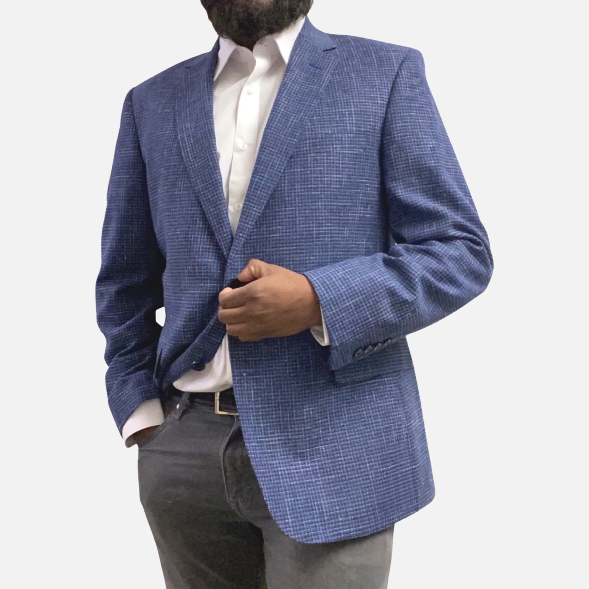 Mens Premium Wool and Cotton Blend Blazer - Modern fit, Single Breasted, Two Button, Notch Lapel