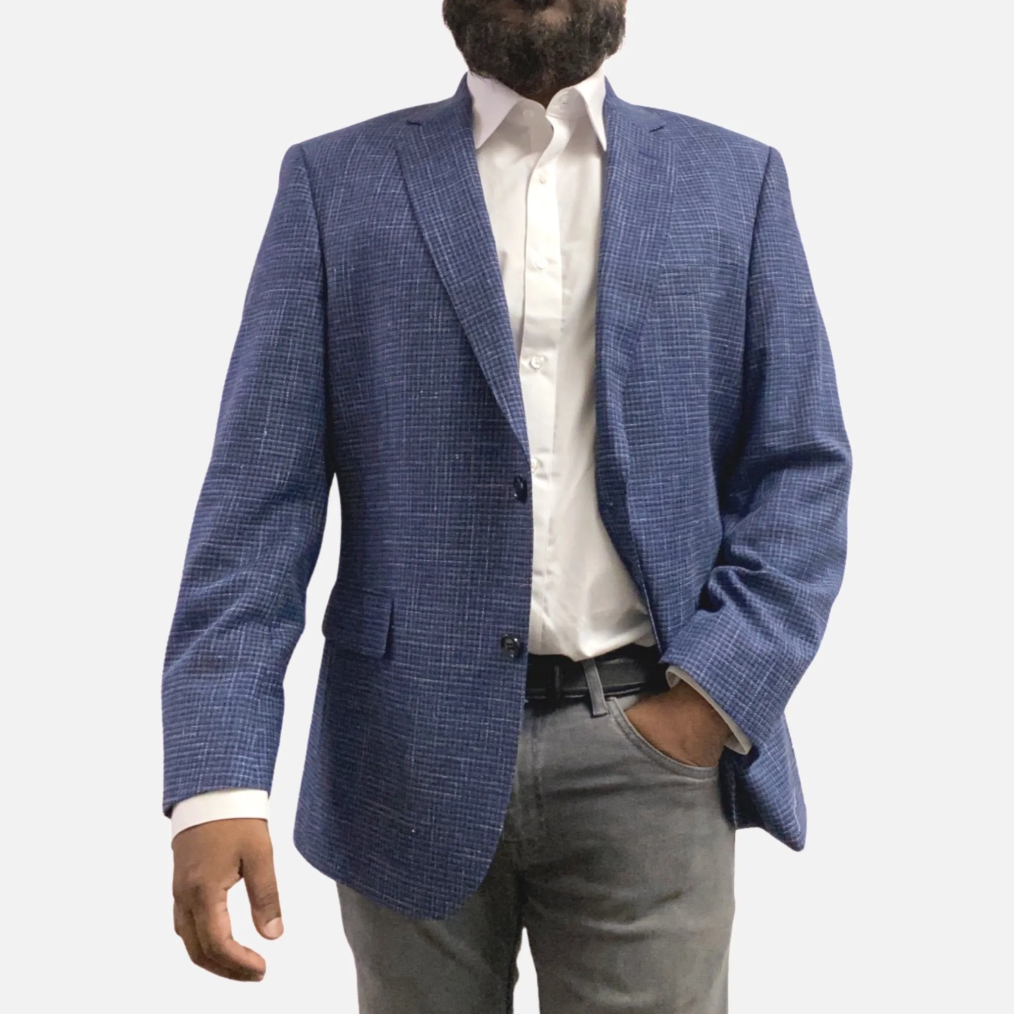 Mens Premium Wool and Cotton Blend Blazer - Modern fit, Single Breasted, Two Button, Notch Lapel