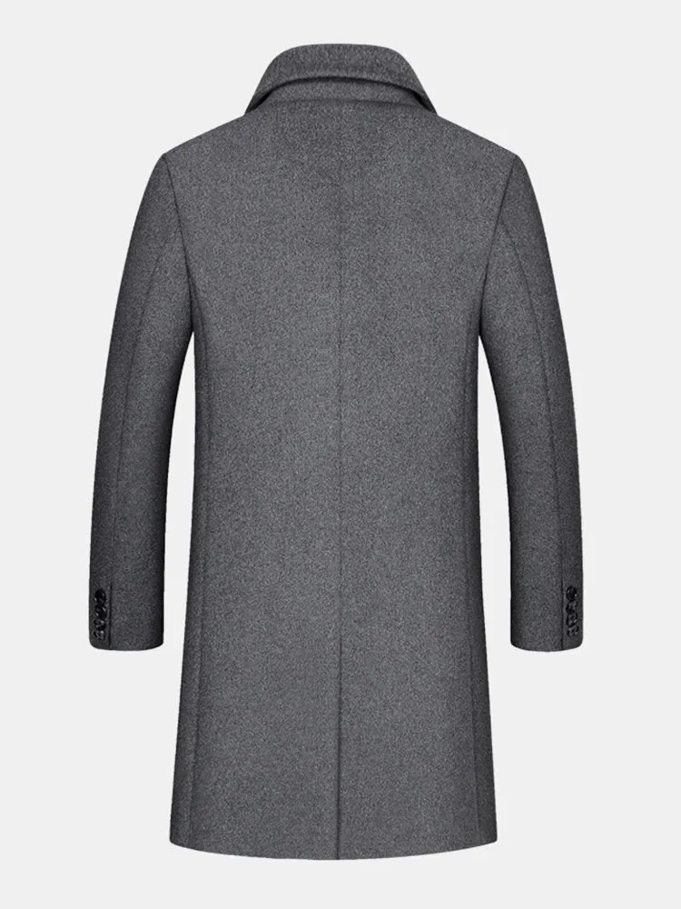 Mens Woolen Mid Length Single-Breasted Thick Business Coat