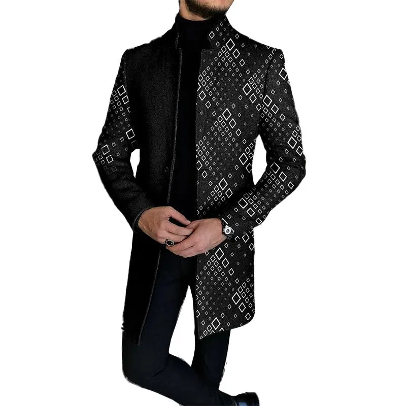 Men's Woolen Printed Mid-length Coat 49723227YM