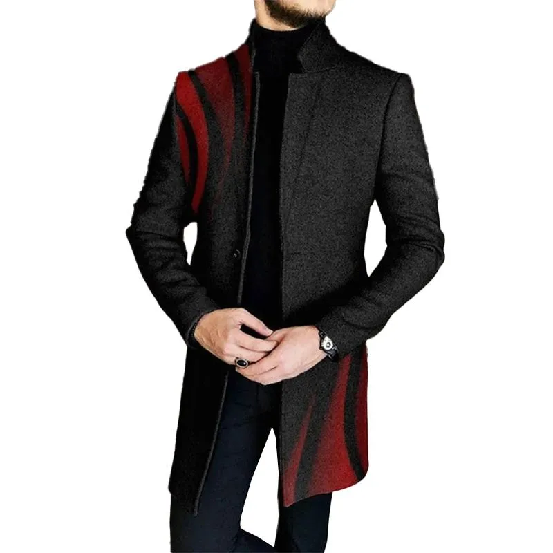 Men's Woolen Printed Mid-length Coat 49723227YM