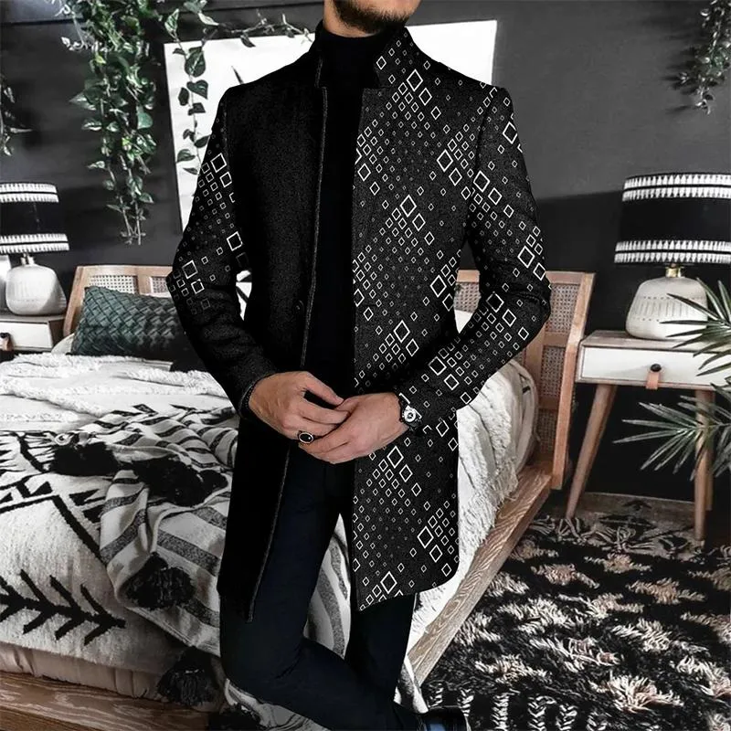 Men's Woolen Printed Mid-length Coat 49723227YM