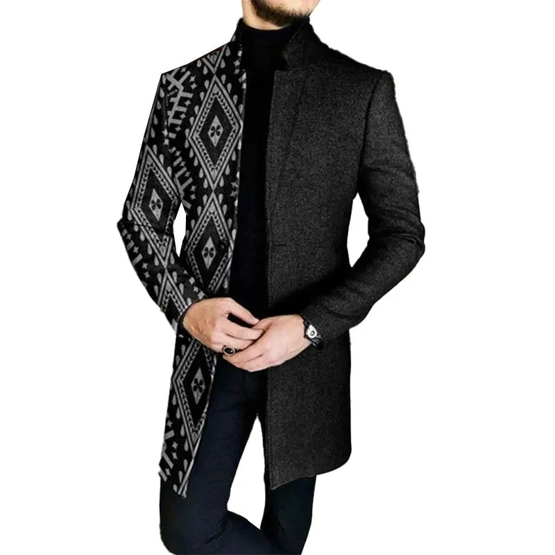 Men's Woolen Printed Mid-length Coat 49723227YM