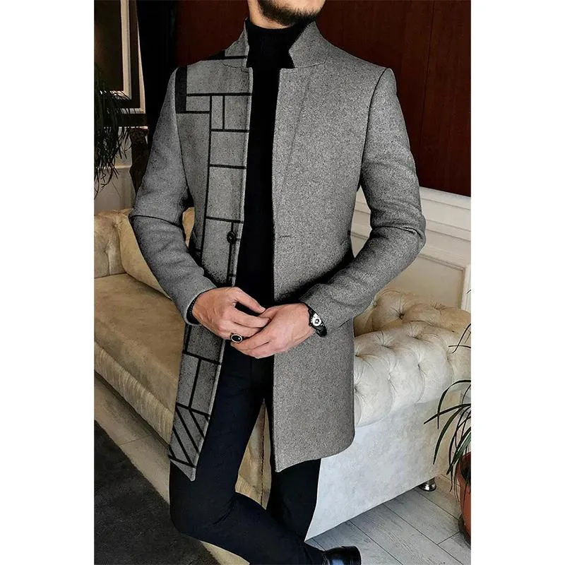 Men's Woolen Printed Mid-length Coat 49723227YM