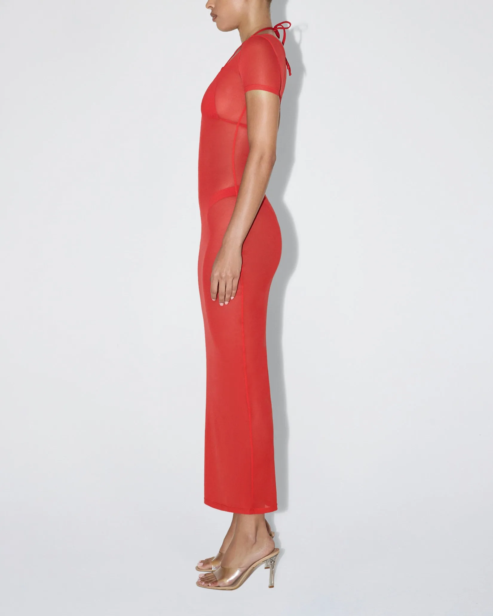 Mesh Scoop Neck Maxi Dress | Cherry