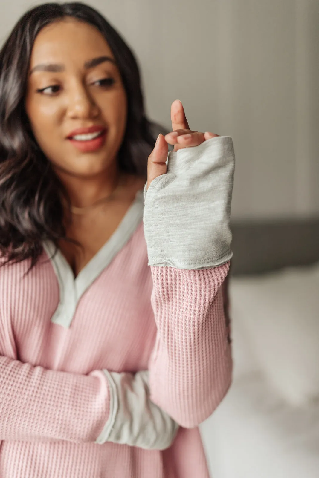 Mia Waffle Knit Long Sleeve In Pink