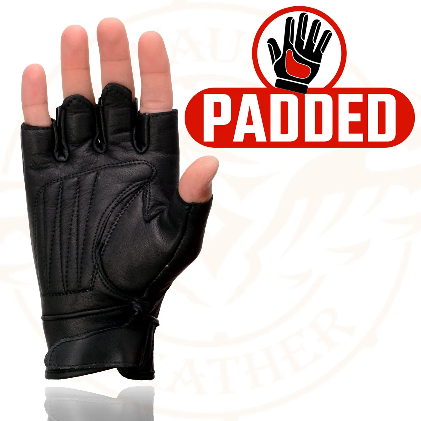 Milwaukee Leather MG7761 Women's Black Leather Gel Palm Fingerless Motorcycle Hand Gloves W/ Stylish ‘Wrist Detailing’