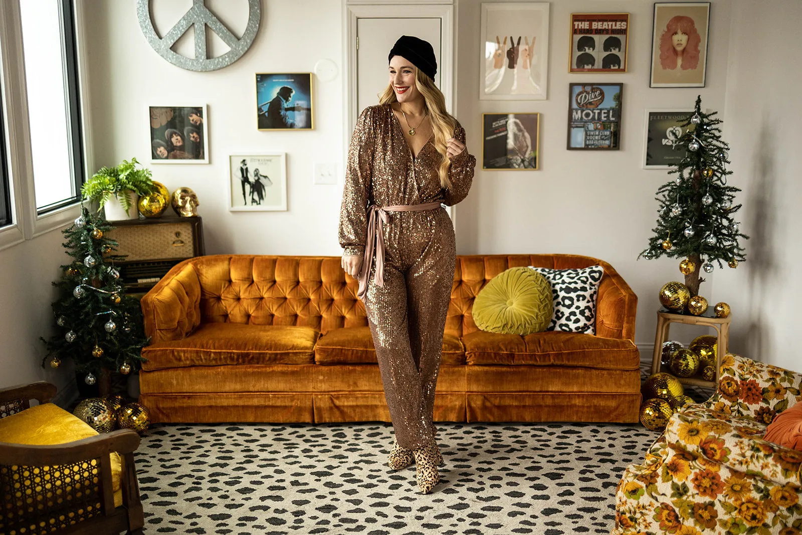 naomi sequin jumpsuit in bronze