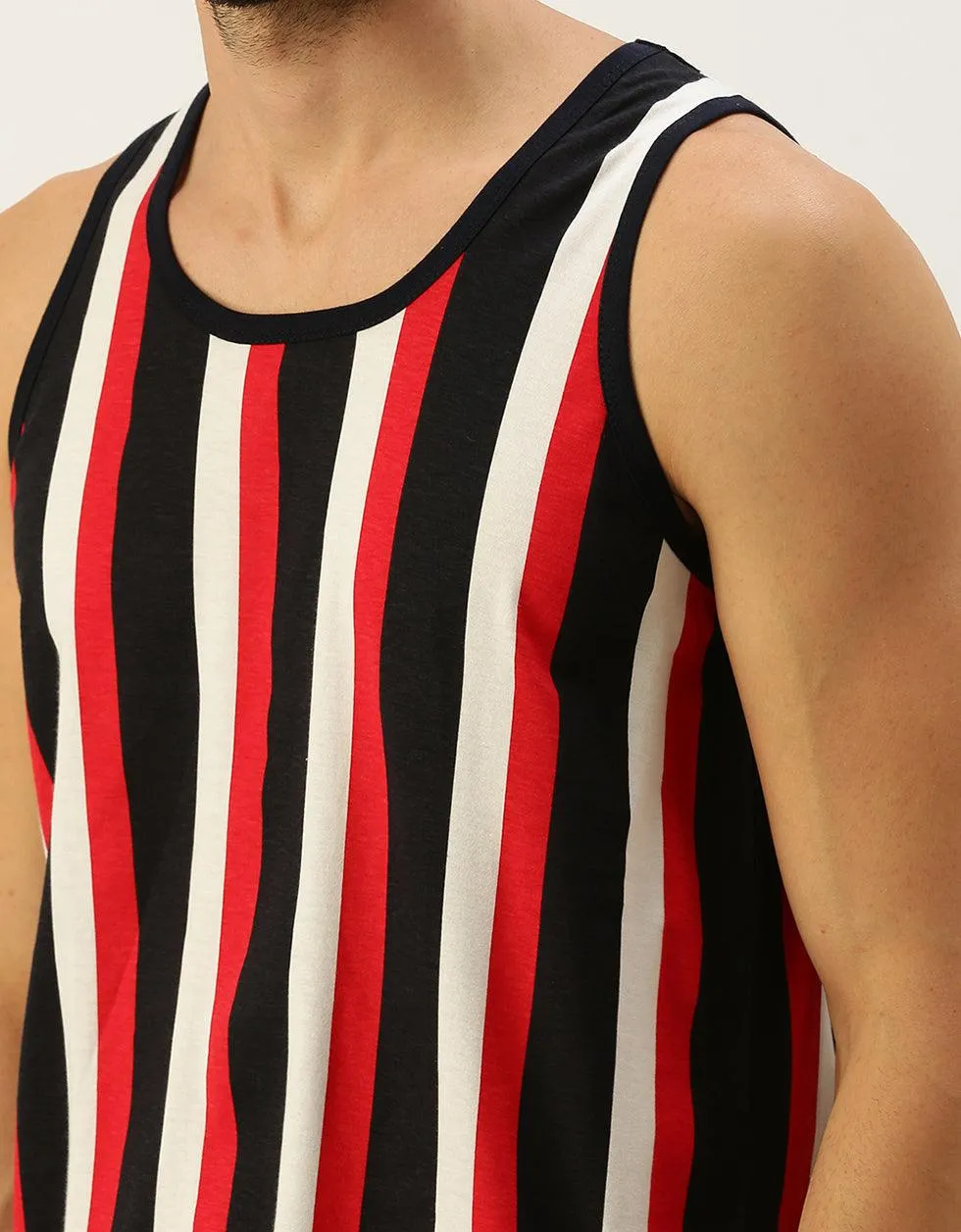 Nautical Stripes Round Neck Printed Gym Men's Vest