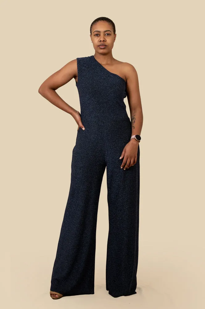 Navy Bling One Shoulder Jumpsuit