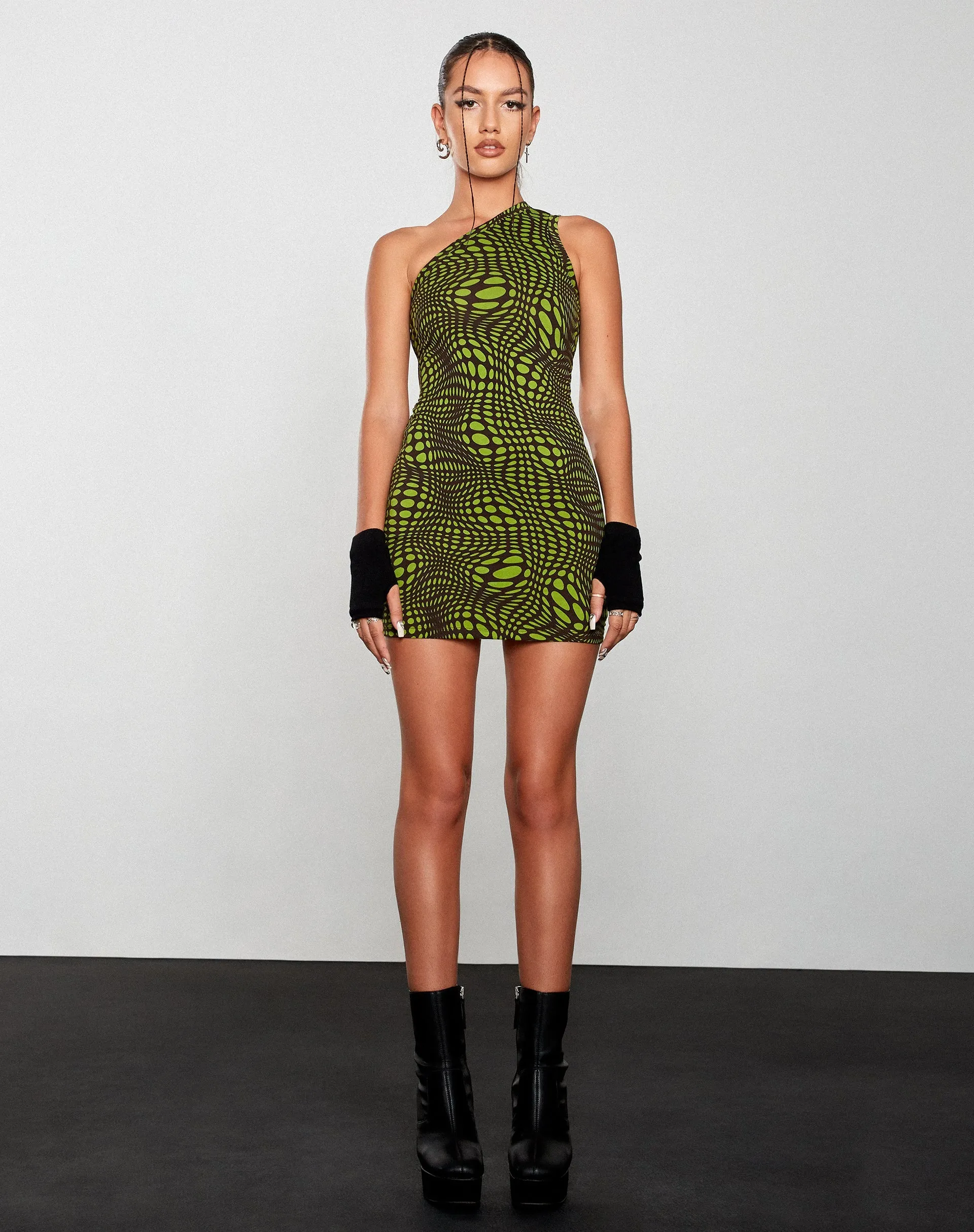 Nelvia Bodycon Dress in Optic Polka Green