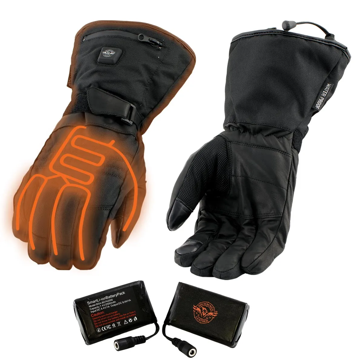 Nexgen Heat NXG17501SET Men’s Heated Gloves for Winter Black Leather and Textile Motorcycle Glove w/Battery and Harness Wire