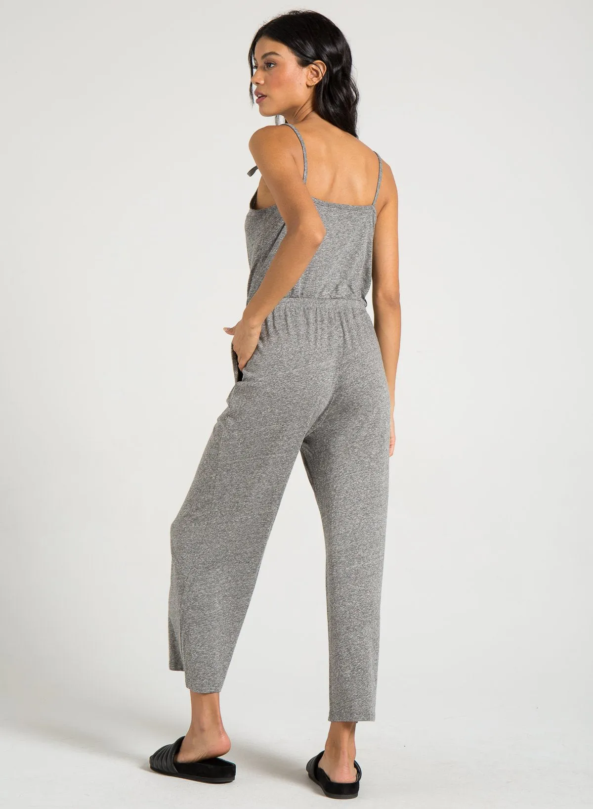 n:PHILANTHROPY - Selvedge Jumpsuit shown in heather grey comes in Moonlight