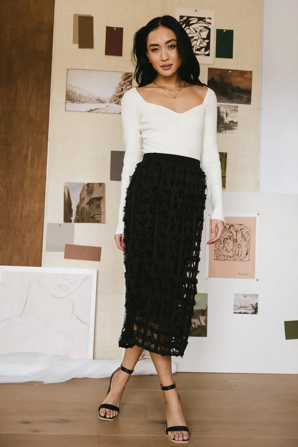 Open Cage Knit Skirt in Black