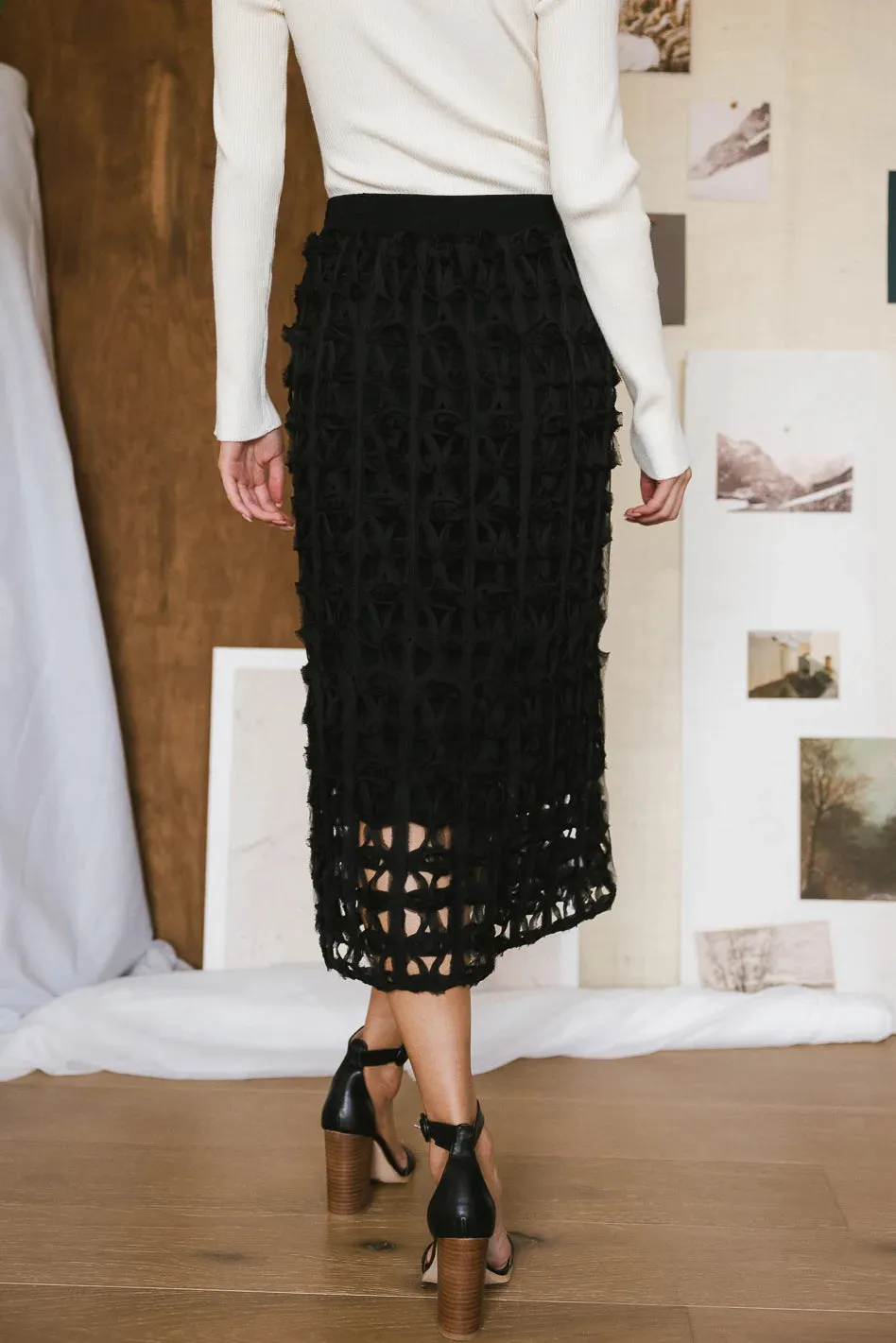 Open Cage Knit Skirt in Black