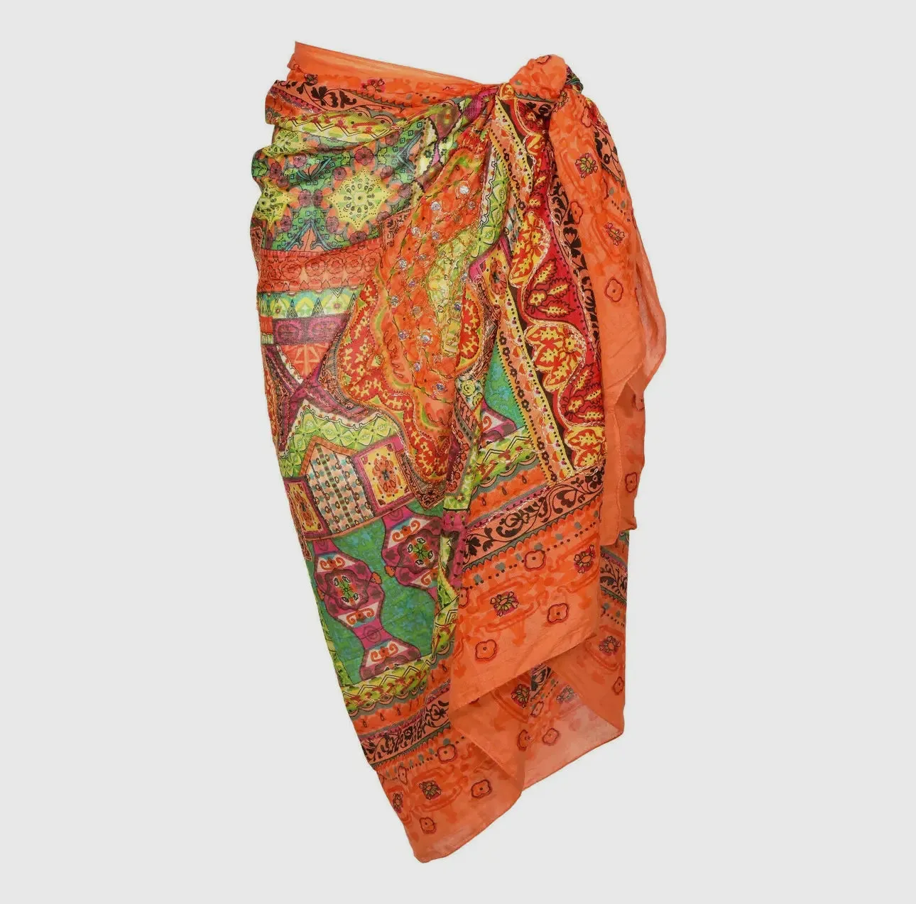 Orange Metallic Embroidered Cotton Sarong