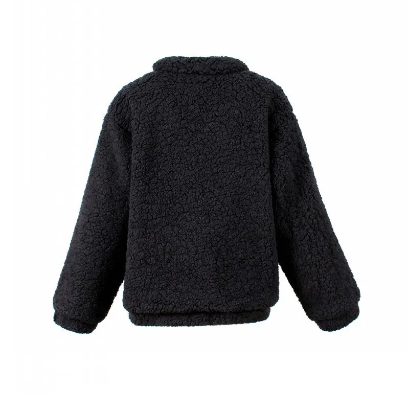 Oversized Teddy Bear Zipup Jacket - Black