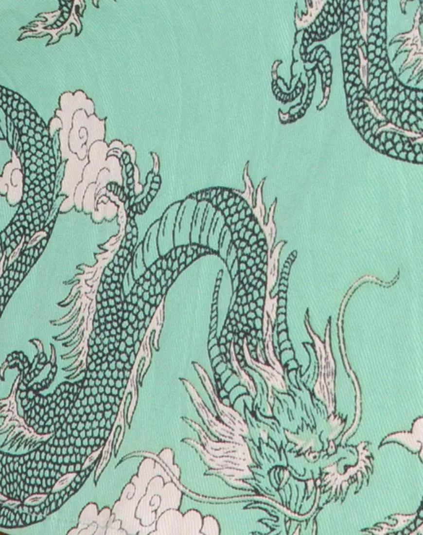 Pelmet Mini Skirt in Chinese Dragon Neo Mint