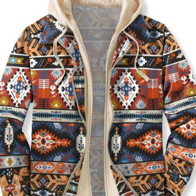 Personal Leisure Printed Men's Hooded Jacket Coat Cotton Coat