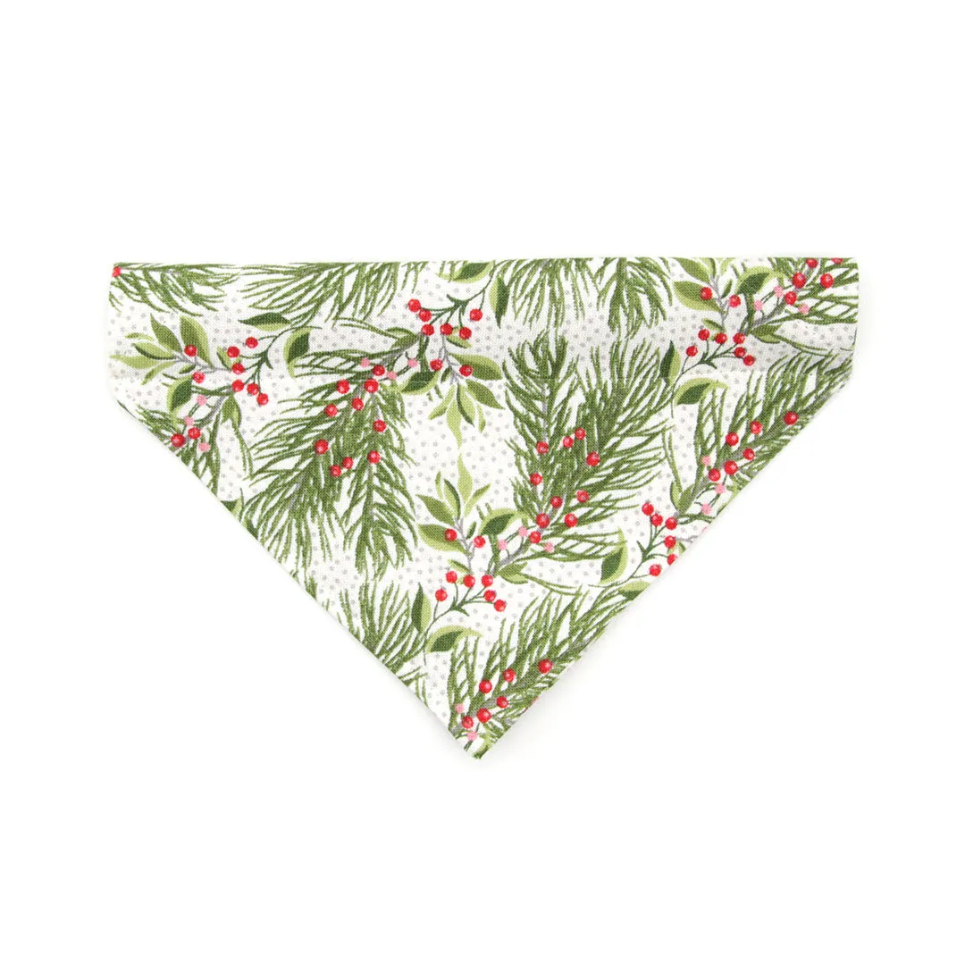 Pet Bandana - "Pine & Berries" - Christmas Berry Garland Bandana for Cat   Small Dog / Holiday / Slide-on Bandana / Over-the-Collar (One Size)