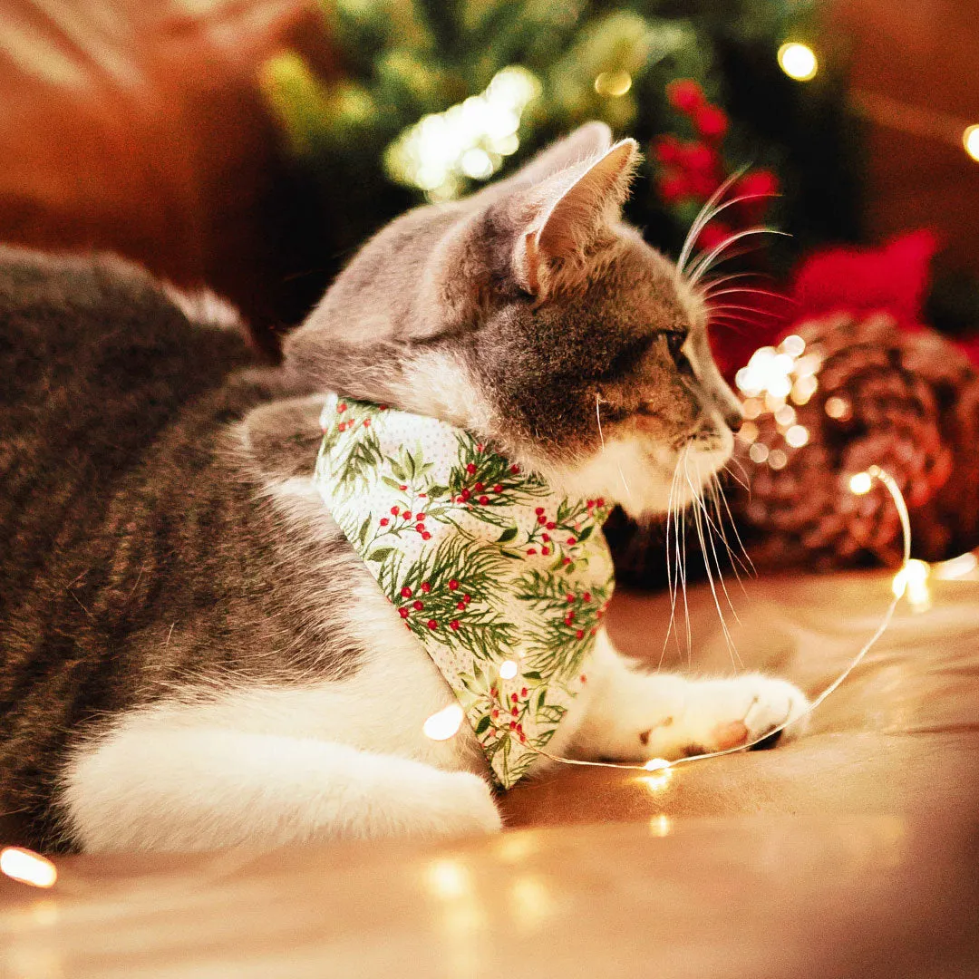 Pet Bandana - "Pine & Berries" - Christmas Berry Garland Bandana for Cat   Small Dog / Holiday / Slide-on Bandana / Over-the-Collar (One Size)