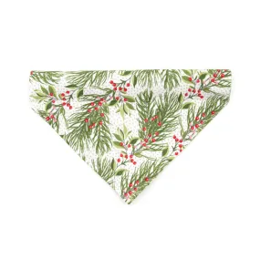 Pet Bandana - "Pine & Berries" - Christmas Berry Garland Bandana for Cat   Small Dog / Holiday / Slide-on Bandana / Over-the-Collar (One Size)