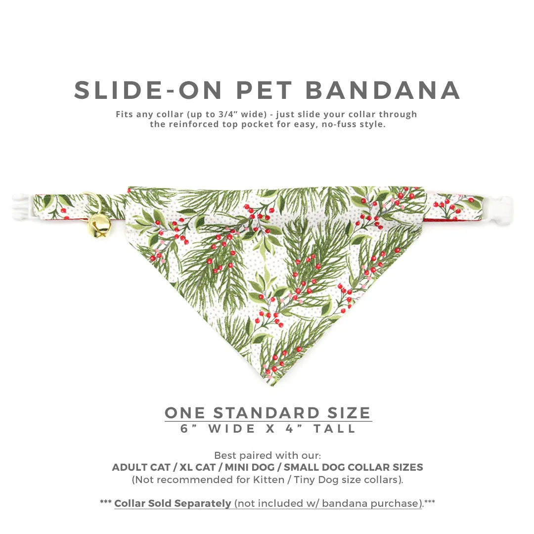 Pet Bandana - "Pine & Berries" - Christmas Berry Garland Bandana for Cat   Small Dog / Holiday / Slide-on Bandana / Over-the-Collar (One Size)