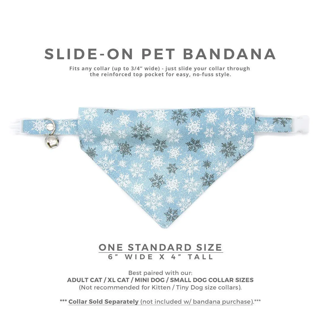 Pet Bandana - "Snowflakes - Frosty Blue" - Light Blue, Gray & White Snowflake Bandana for Cat   Small Dog / Christmas, Winter, Solstice / Slide-on Bandana / Over-the-Collar (One Size)